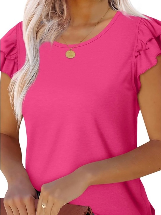 Tops - Women's Bright Pink Lace Flutter-Sleeve Camisole